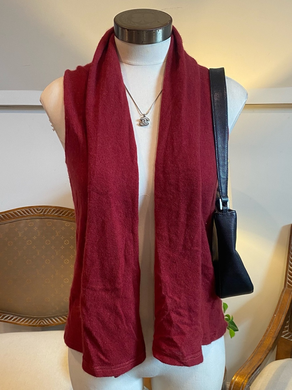 Minnie Rose Deep Burgundy 100% Cashmere Sleeveless Open-Front Cardigan Sweater S